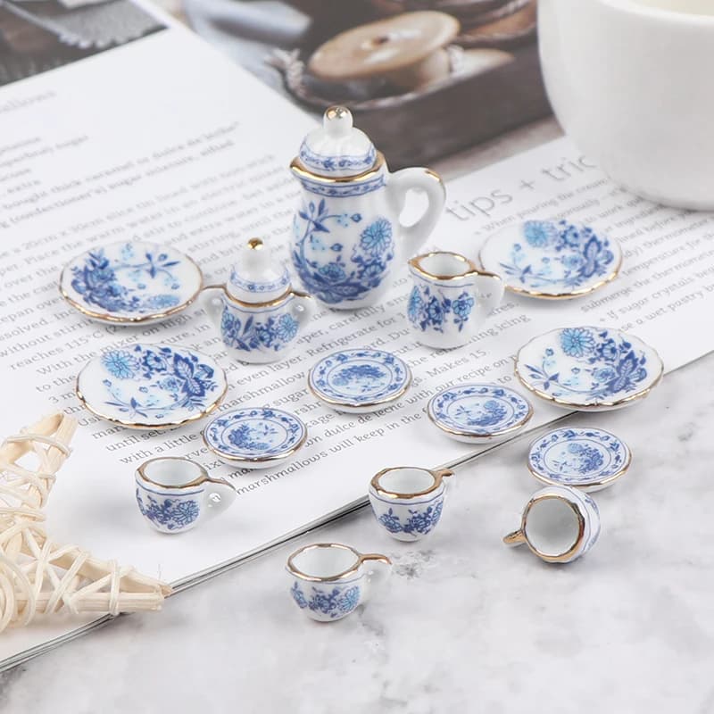 Vaisselle Miniature pour maison de poupée 1:12, 15 pièces, ensemble de tasses à thé en céramique et 