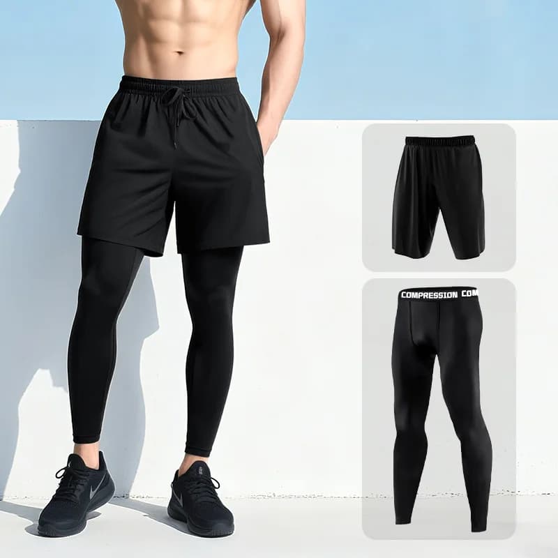 Pantalons de Compression pour hommes avec short, Leggings d'entraînement de course à pied, haute éla
