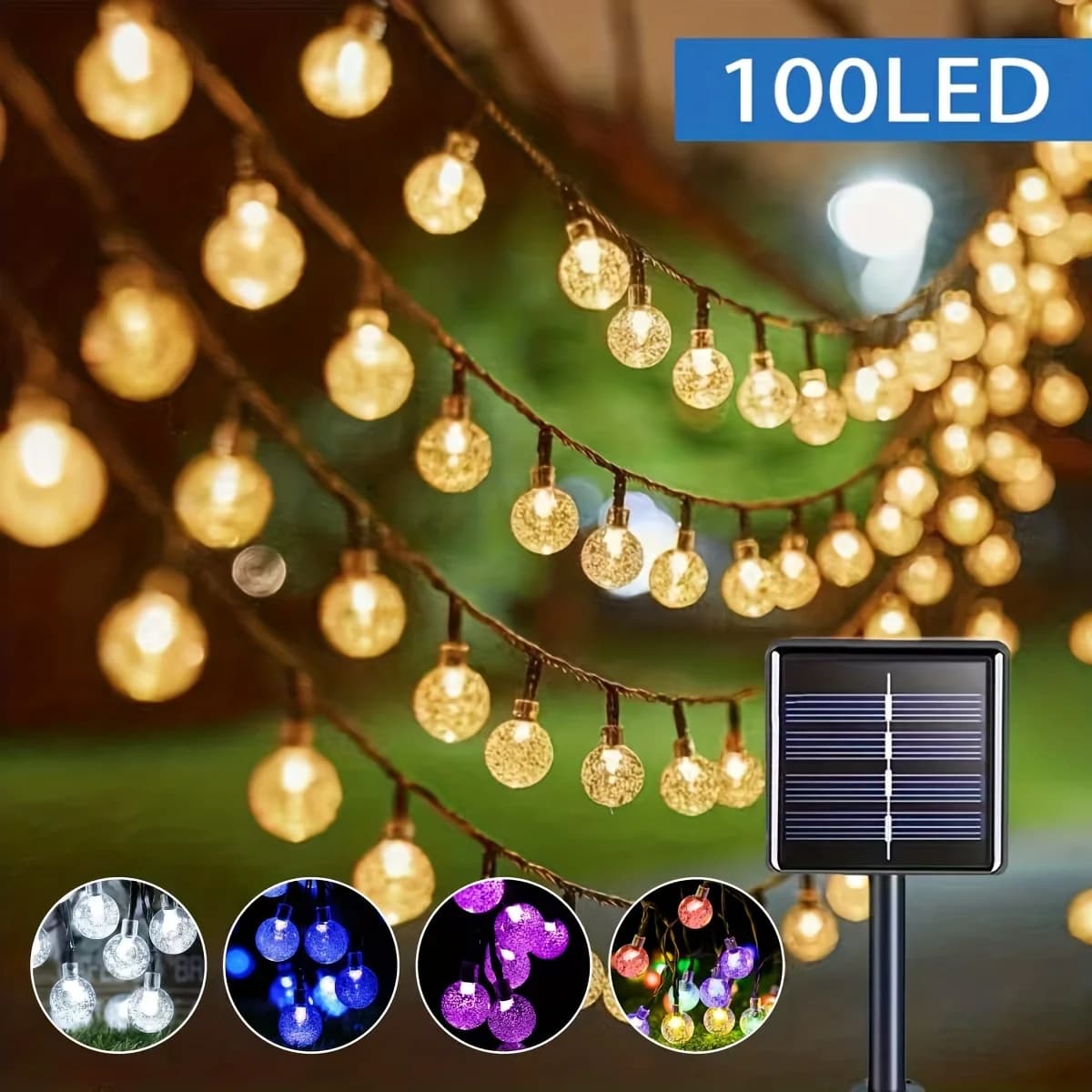 Guirlande solaire Globe en cristal IP65, 39 pieds, 100 LED, 8 Modes d'éclairage, lumières extérieure