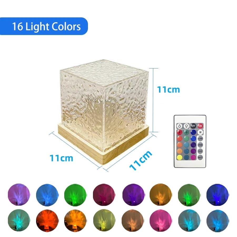 Projecteur d'ondulation d'eau rotatif dynamique, veilleuse 3/16 couleurs, lampe en cristal de flamme