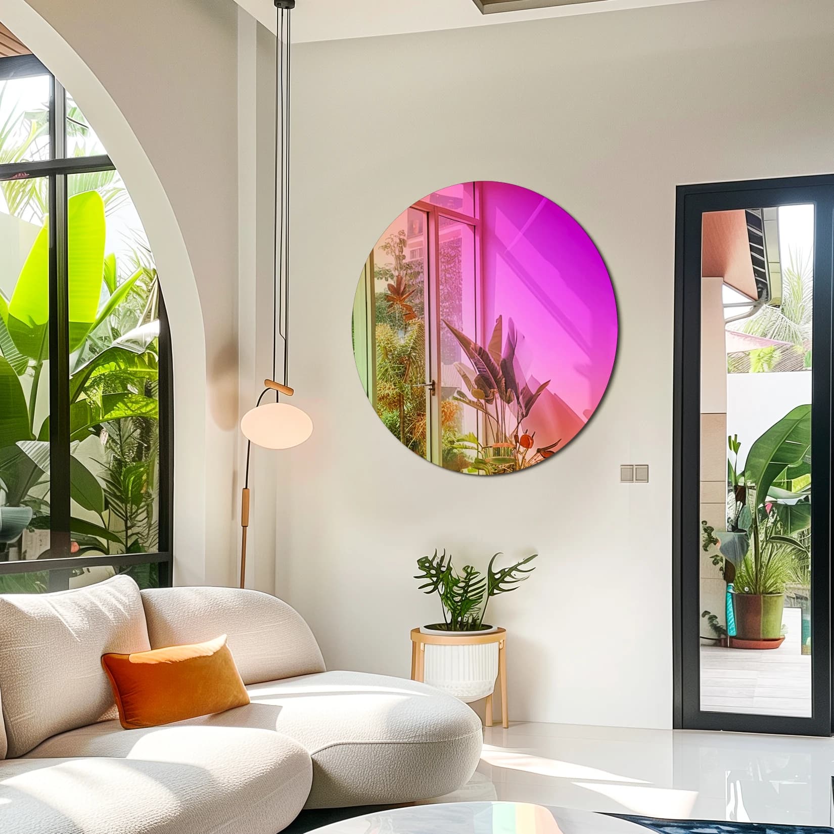 Fissuraminants pour le miroir décoratif mural, miroir mural rond irisé, miroir en verre d'accent arc