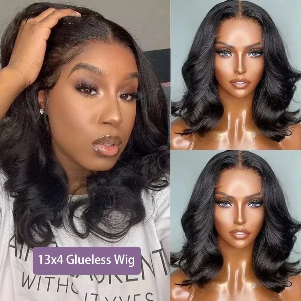 Perruque de cheveux humains brésiliens pré-découpés sans colle pour femme, perruque Bob Body Wave, p