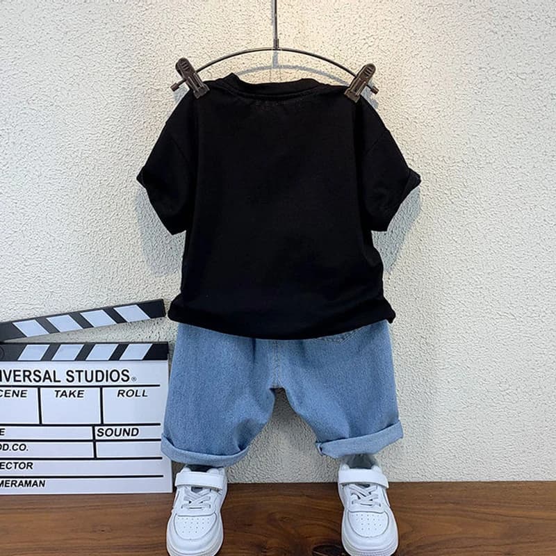 Ensemble de vêtements d'été pour bébés garçons, T-shirt ours + pantalon court, ensemble 2 pièces pou