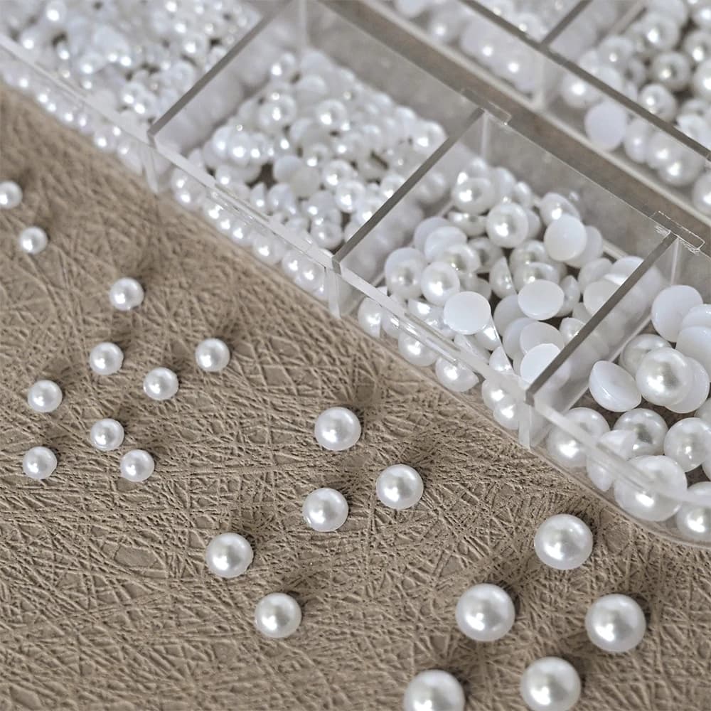 Perles demi-rondes à 12 grilles, breloques 3D pour ongles, 1.5/2/2.5/3/4/5mm, perles blanches à dos 