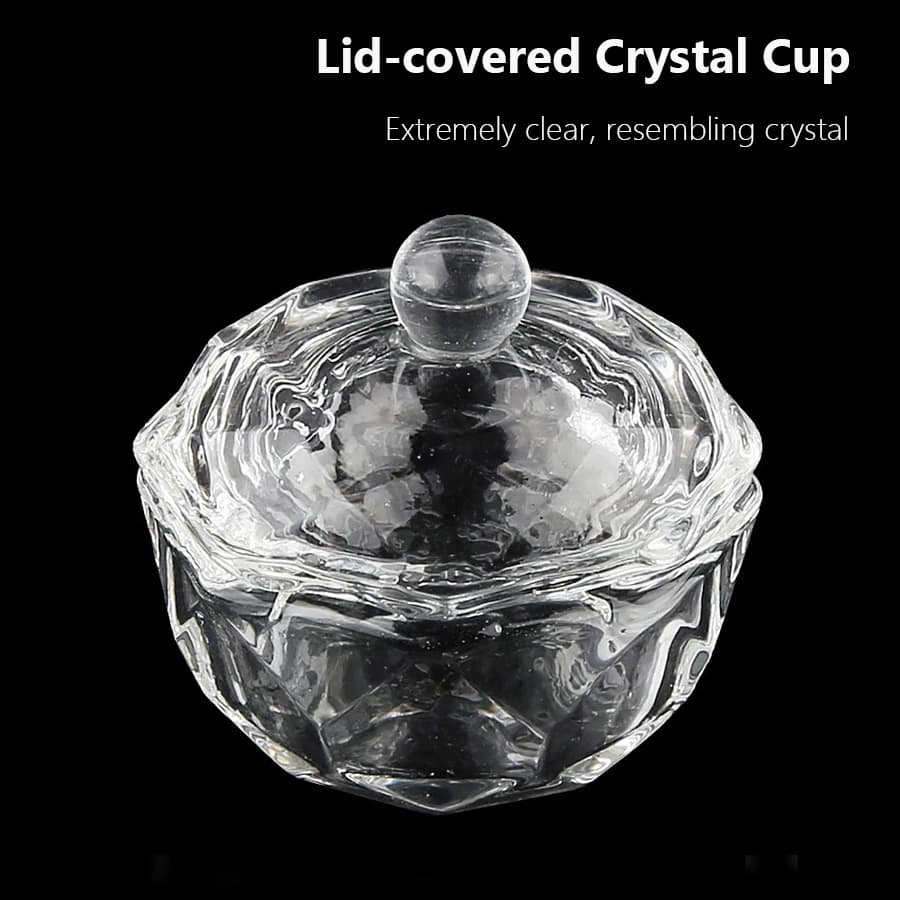 Tasse en verre pour Nail Art avec couvercle pour liquide acrylique, nettoyeur de brosses, plat Dappe