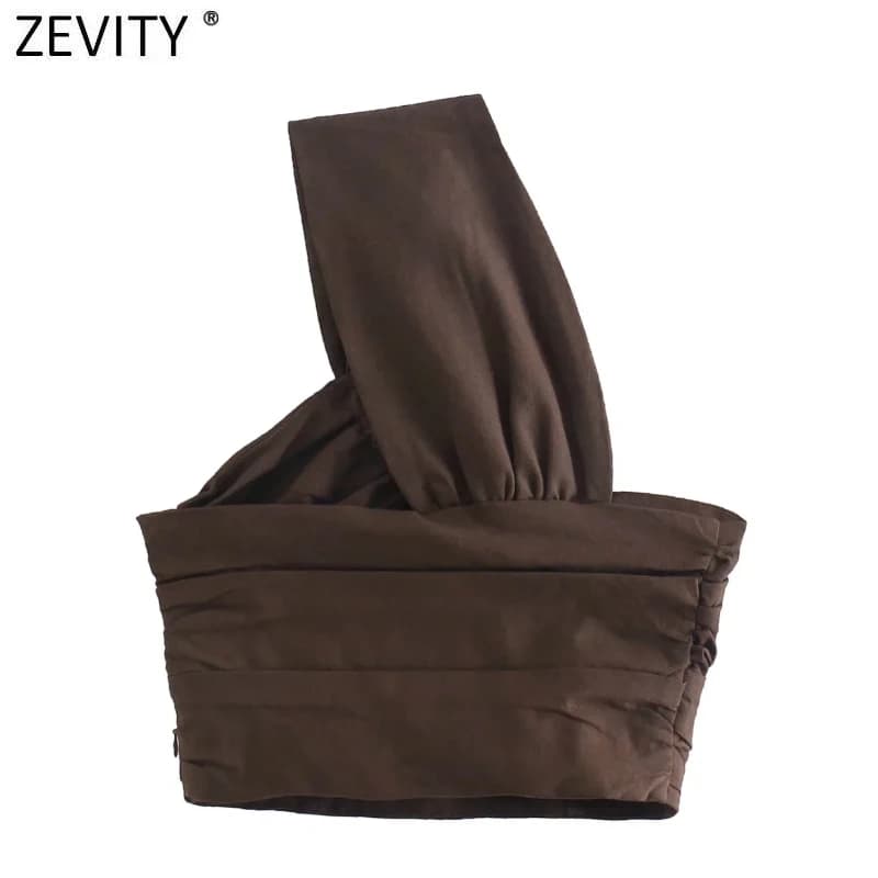 Zevity-Chemisier à Smocks en Lin Noué pour Femme, Chemise Courte Chic Plissée avec Fermeture Éclair 