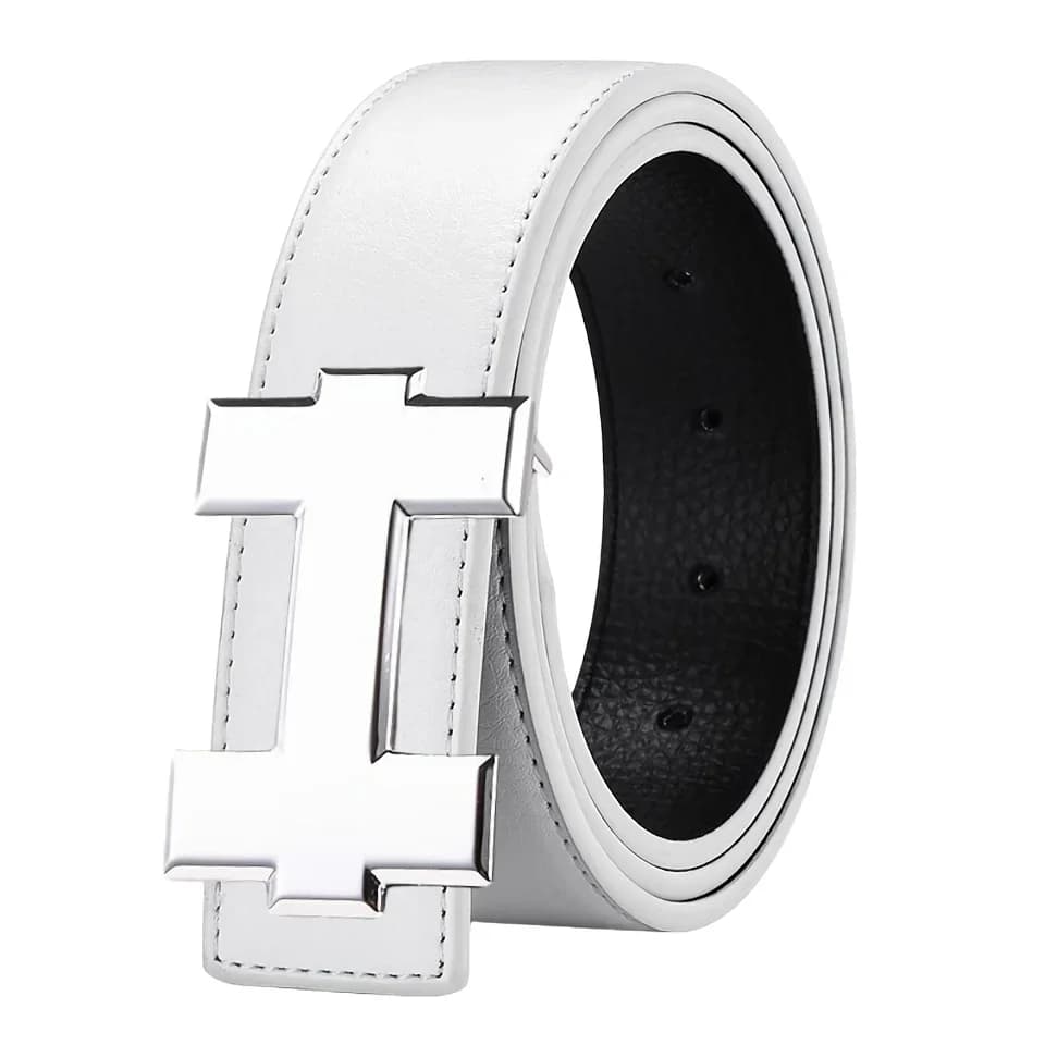 Ceinture décontractée à la mode de 3,3 cm avec boucle lisse argentée, ceinture de styliste pour homm