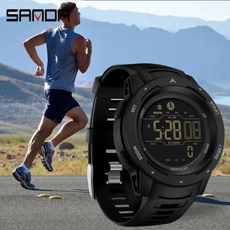 SANDA marque hommes montres sport podomètre Calories 50 M LED étanche montre numérique montre-bracel