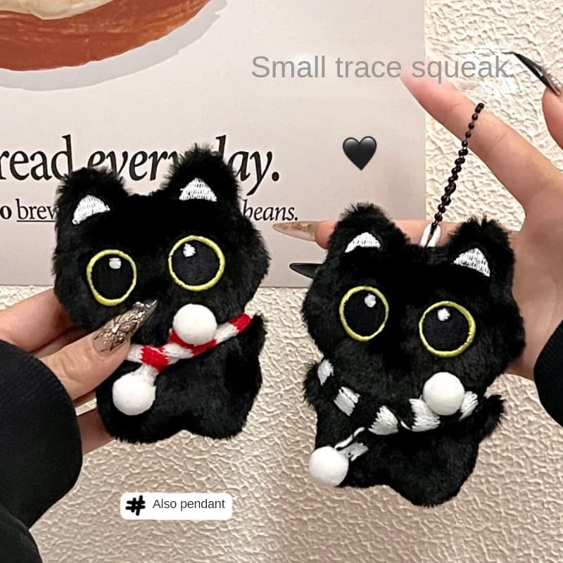 1/2 pièces mignon en peluche petit chat noir pendentif presser pendentif sac à dos porte-clés
