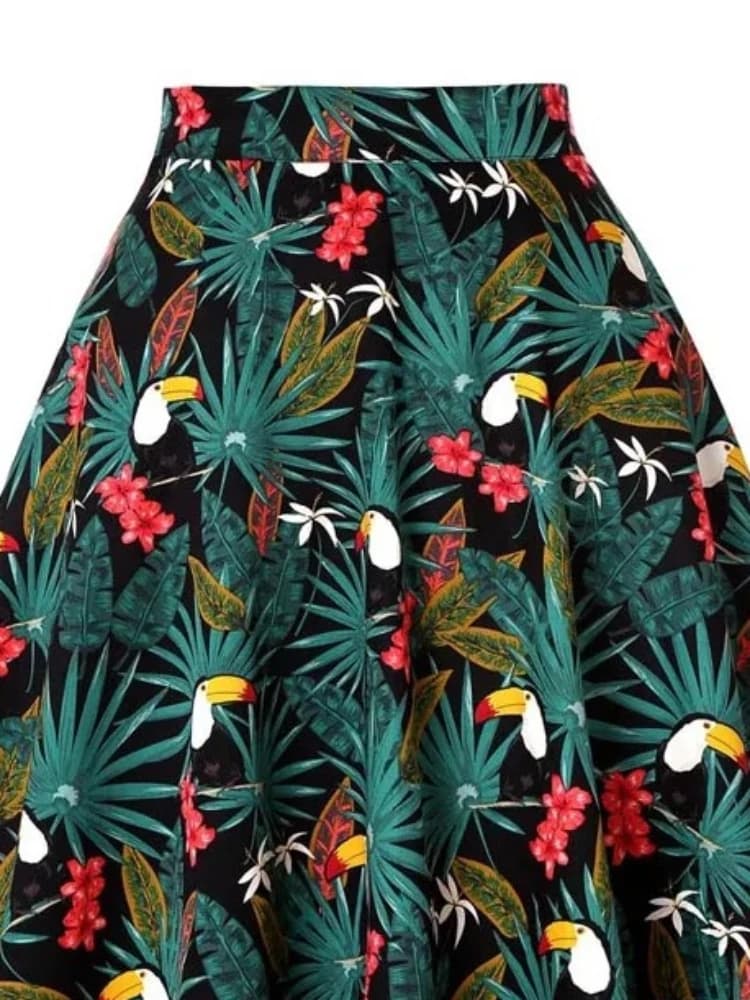 Harajuku-Jupe trapèze pour femme, vintage, années 60, imprimé pic de calcul, Tropical Pin Up, patine