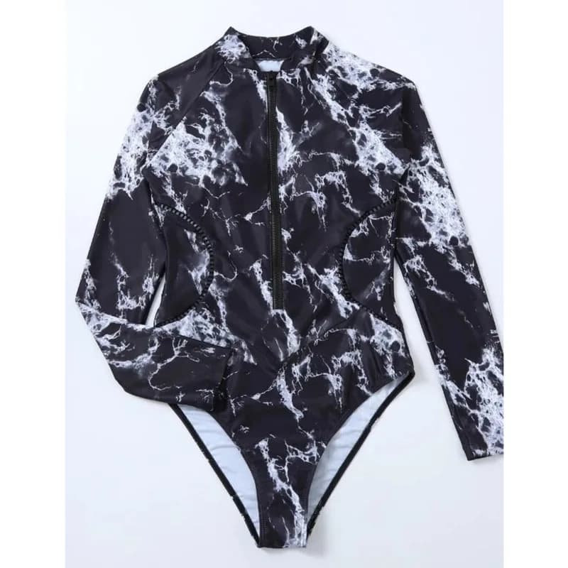 Été impression fermeture éclair une pièce maillot de bain fermé à manches longues maillots de bain s