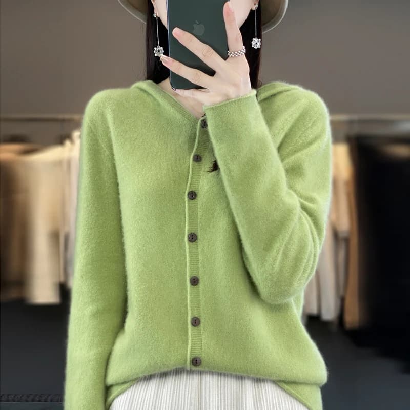 Pull cardigan en laine à capuche pour femmes, haut à manches longues, style coréen, nouveau, vestes,