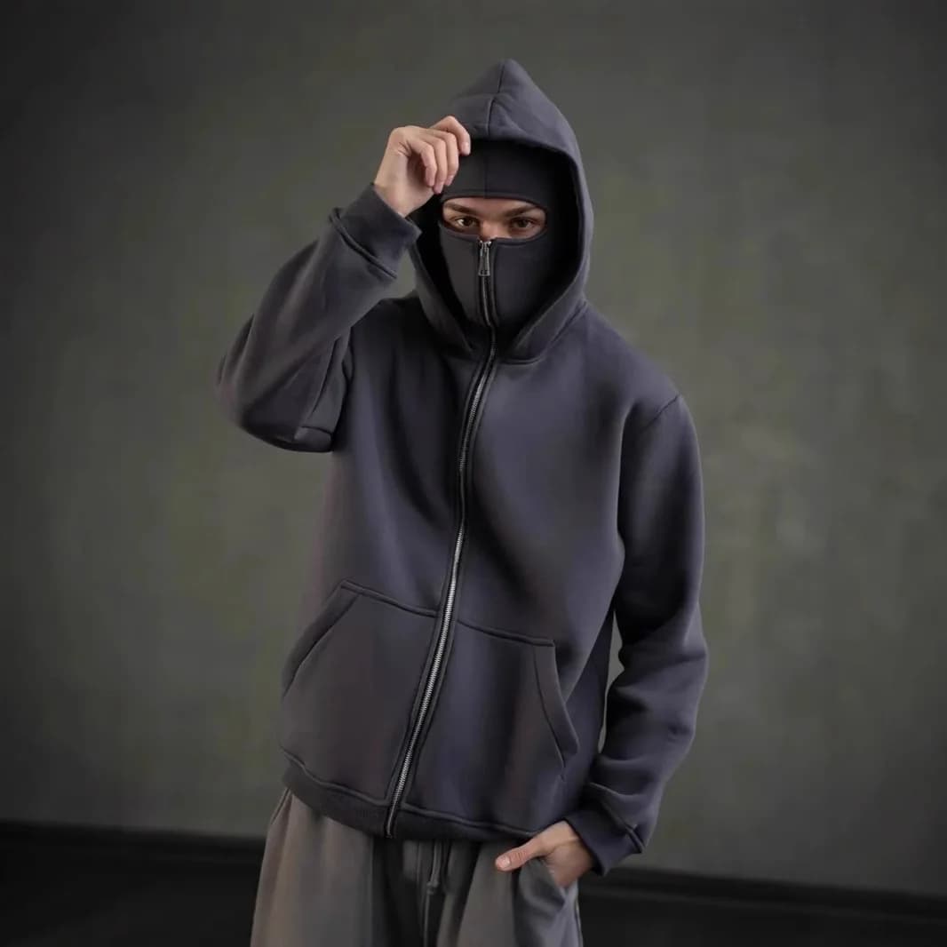 Cagoule à capuche zippée pour homme, sweat-shirt chaud et décontracté, Y2K, avec masque facial à cap