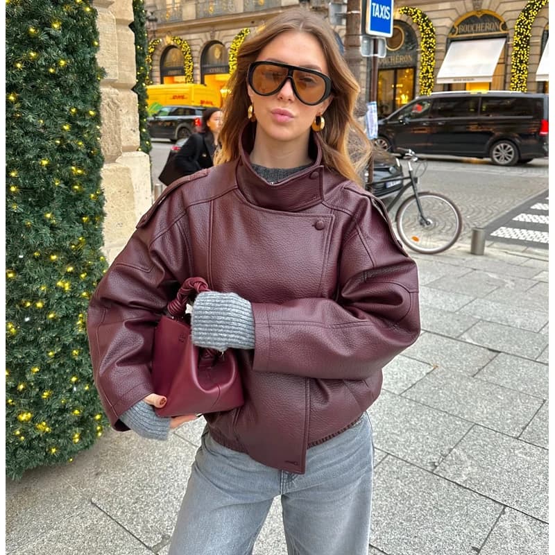 Vestes en similicuir pour femmes, veste bomber oversize pour femmes, manteaux d'hiver pour femmes, v