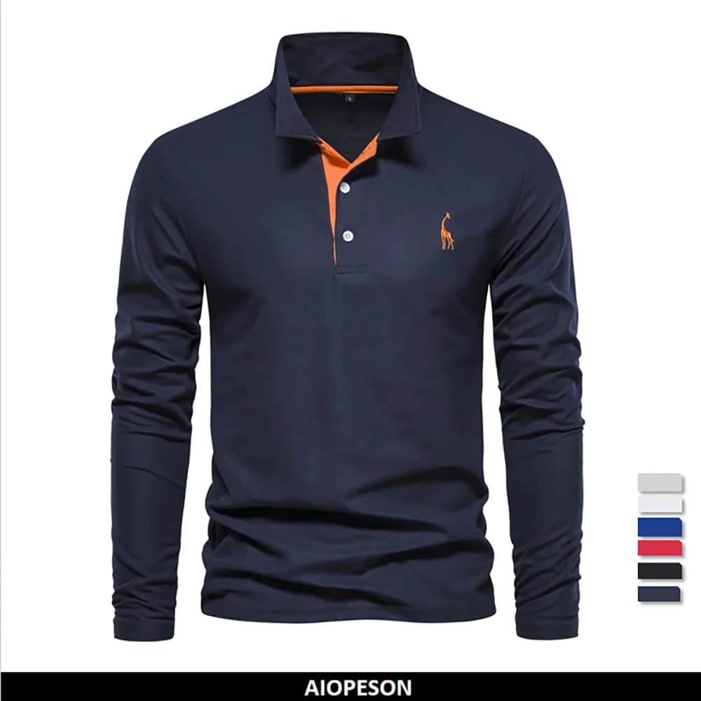 AIOPESON-Polo Brodé de Cerf à Manches sulfpour Homme, Vêtement Solide pour Document, Social et Busin