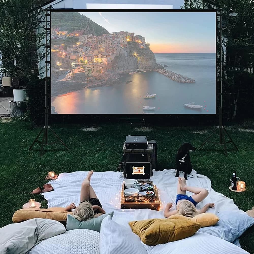 Écran de projecteur VEIDADZ avec support blanc sans plis 160 °   Angle de vision 60-150 pouces, écra