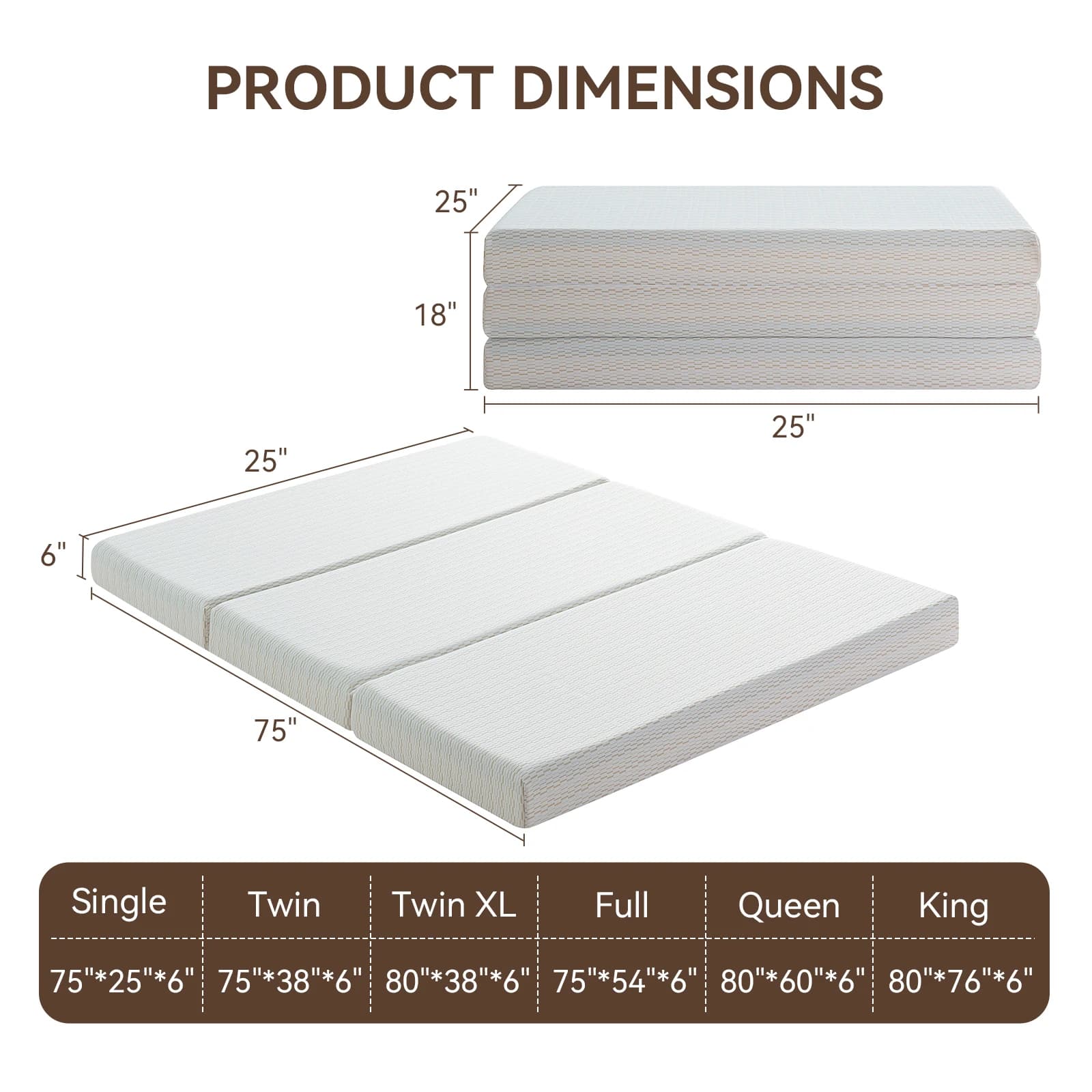 Hcore-Matelas en mousse à mémoire de forme Leicfold, 6 pouces, avec sac de rangement, entièrement pl