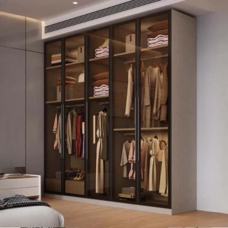 Portes en verre armoire étagères de luxe salon économiser placards vêtements Double armoire maison p