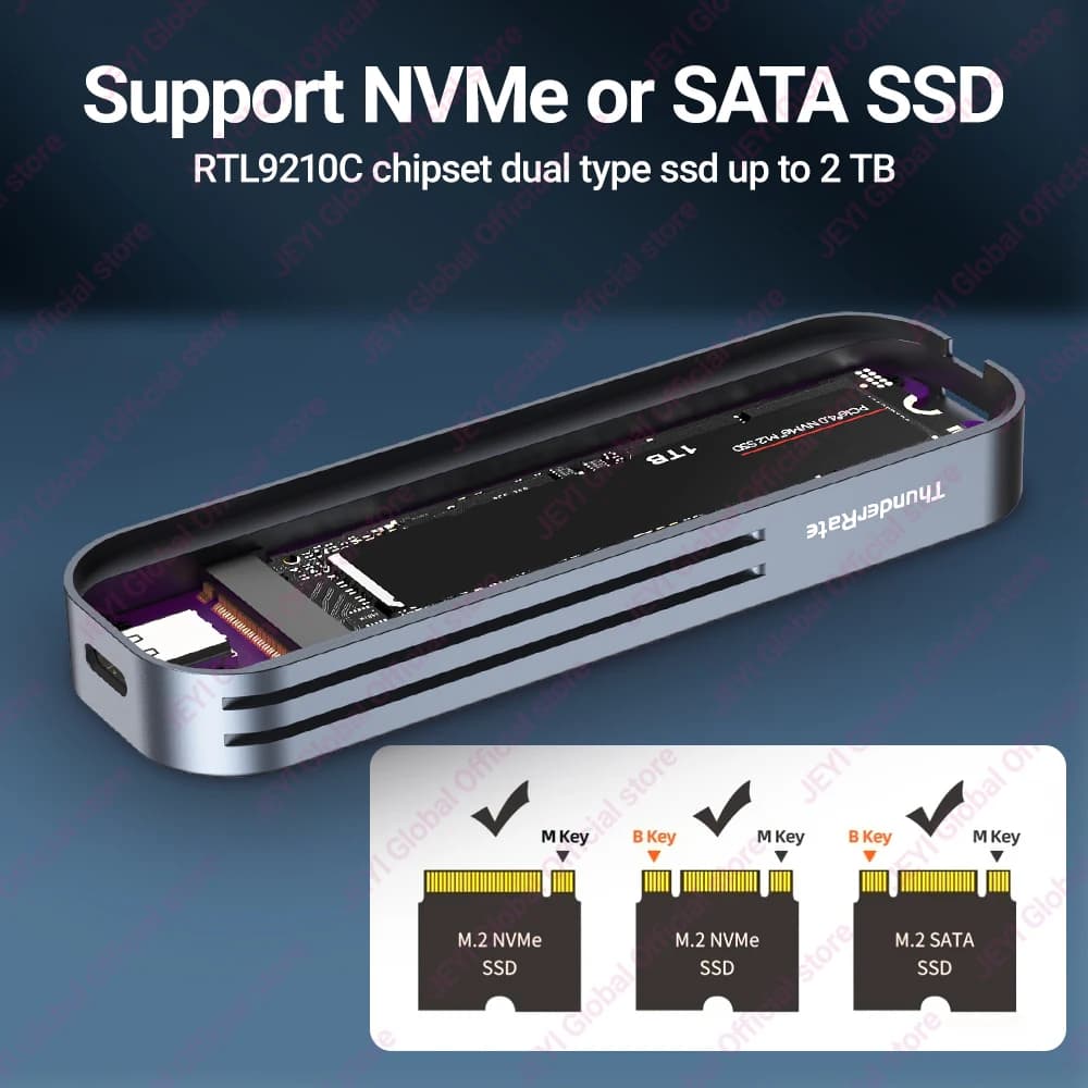 Boîtier SSD externe JEYI Visual Smart M.2 NVMe/SATA, adaptateur USB 3.2 Gen 2 10 Gbit/s, compatible 