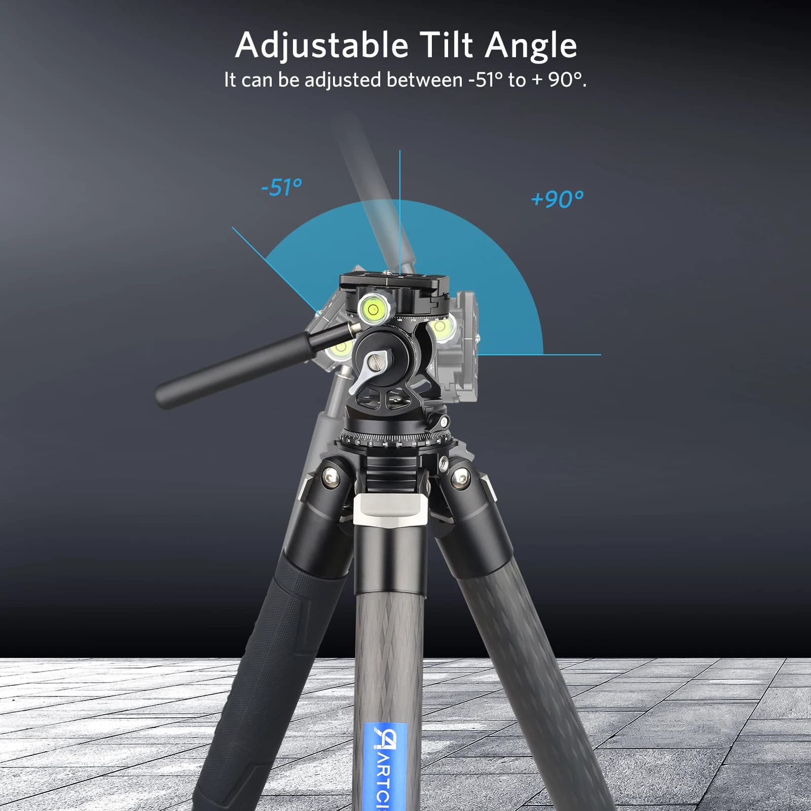 Artcise Nouvelle tête hydraulique vidéo creuse -51 ° +90 °   Tête vidéo fluide compacte légère CNC à