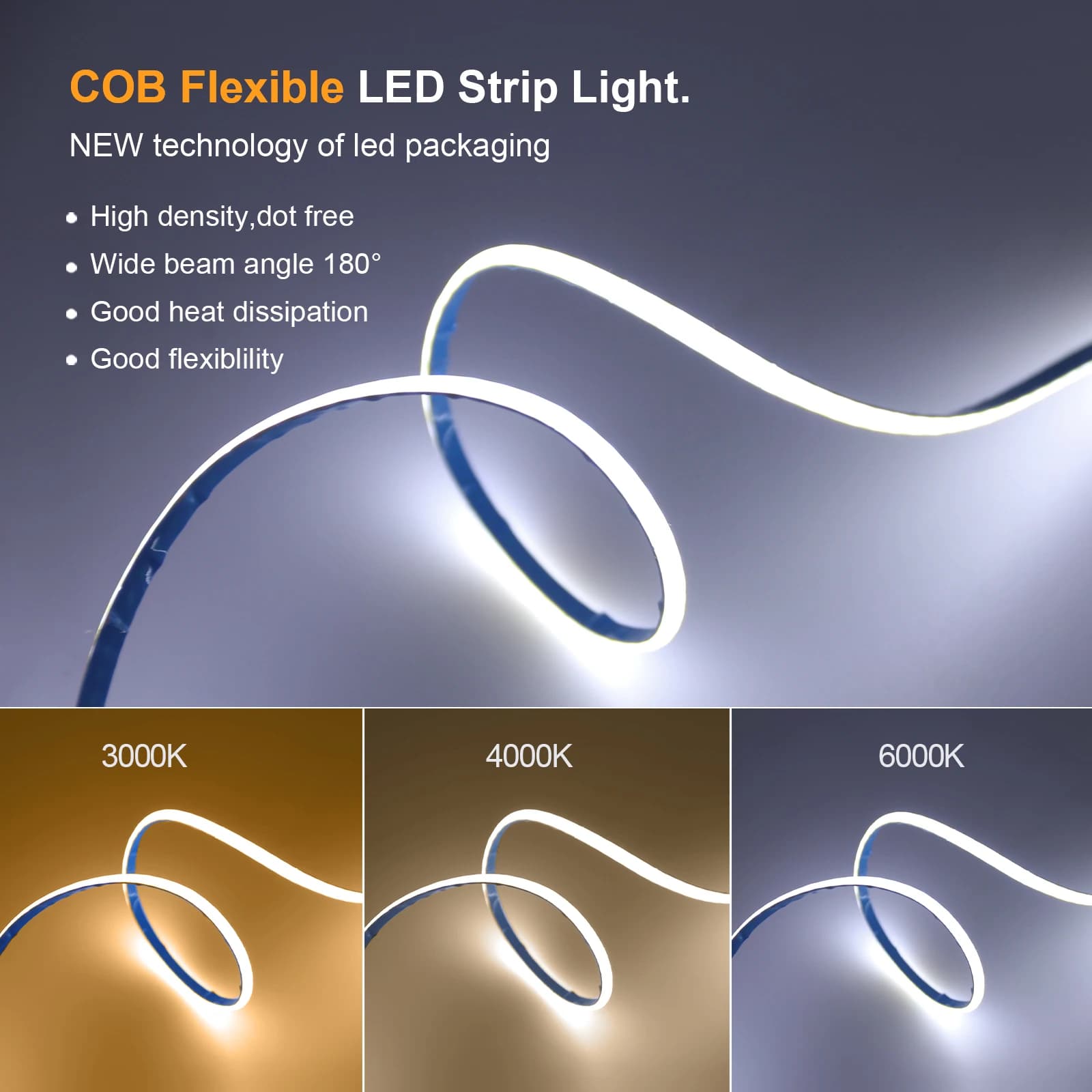 FOB COB LED bande lumineuse DC 5V 12V 320Led/M haute densité ruban Flexible RA90 3000K 4000K 6000K c