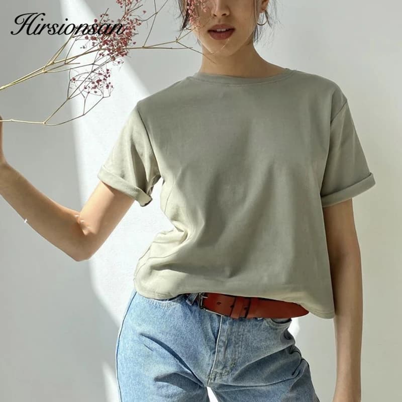 Hirsionsan – t-shirt surdimensionné 100% coton pour femme, basique, ample, à manches courtes, doux, 