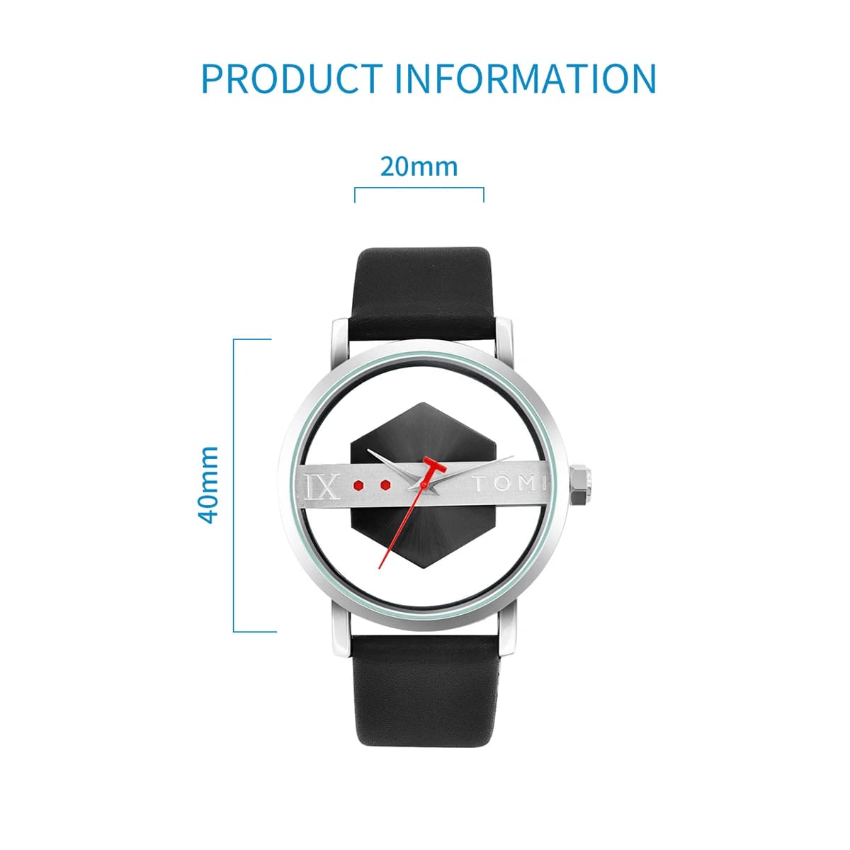 TOMI – bracelet de montre en cuir pour hommes, à la mode et minimaliste, Perspective creuse personna