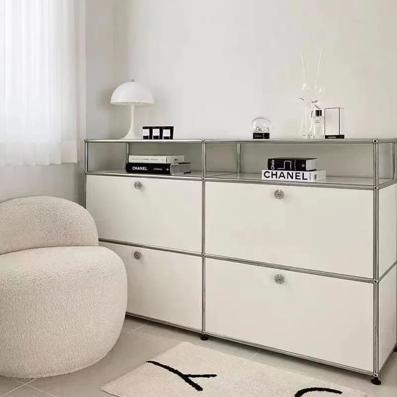 Buffet à Module Vintage, meuble de rangement pour salon, chambre à coucher en bois, cadre métallique