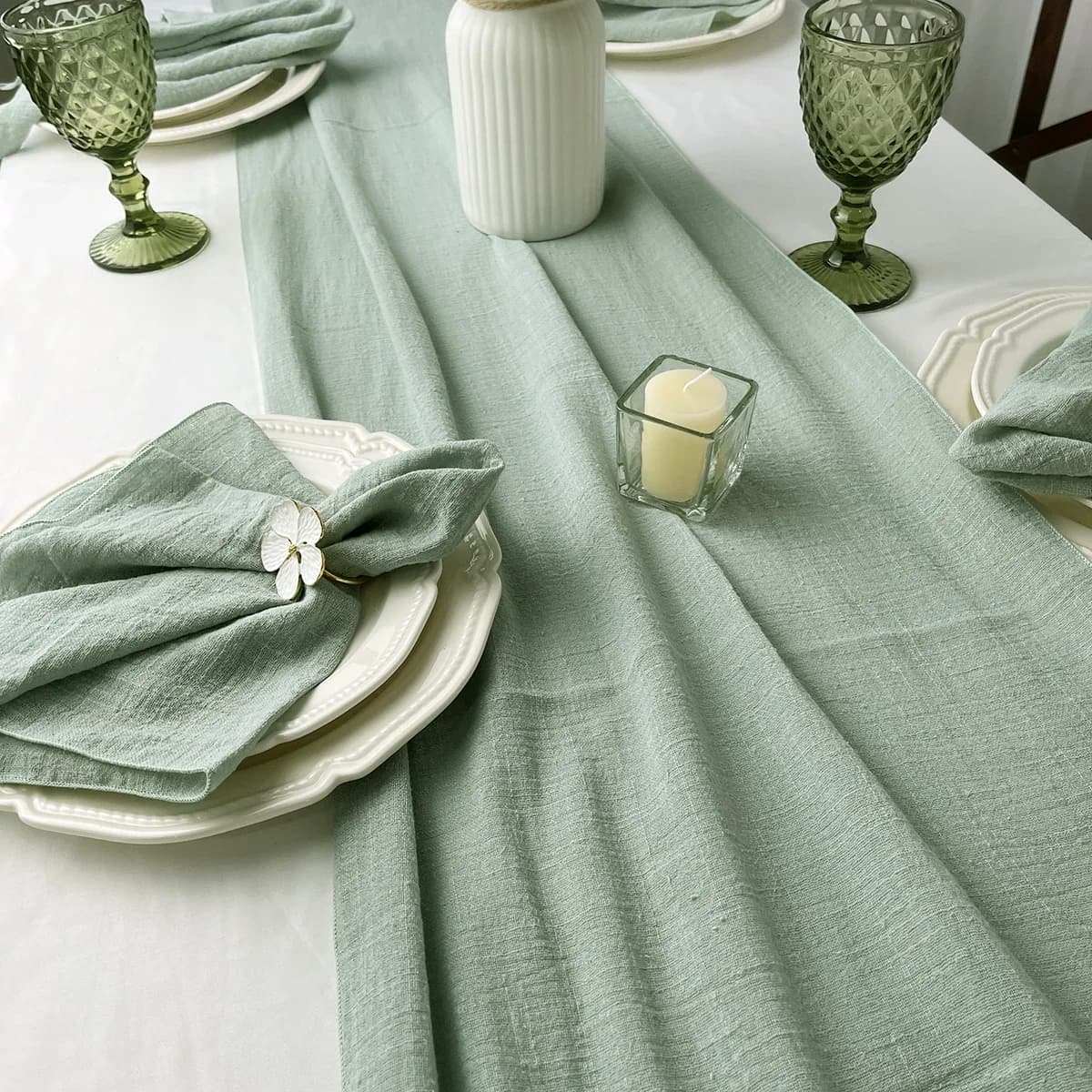 Serviettes en tissu de coton vert sauge, 100 pièces, gaze 30x30cm pour décoration de mariage, usage 