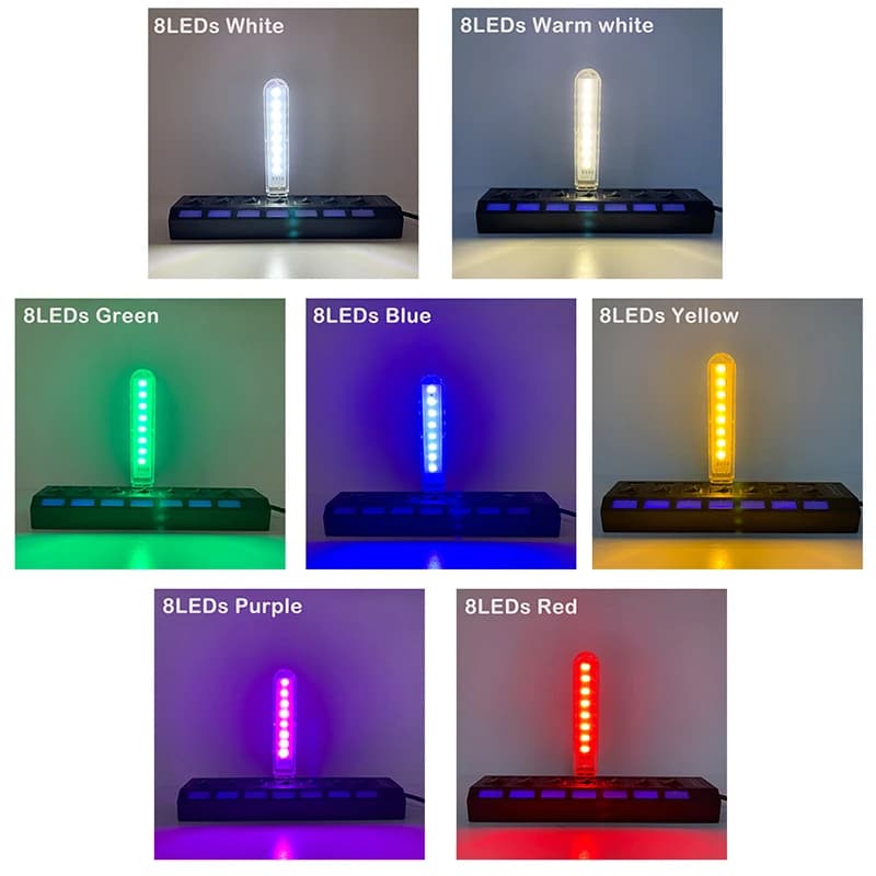 DC5V 8LED s USB veilleuse avec 8 perles de lampe rouge jaune blanc bleu vert violet 4W Protection de