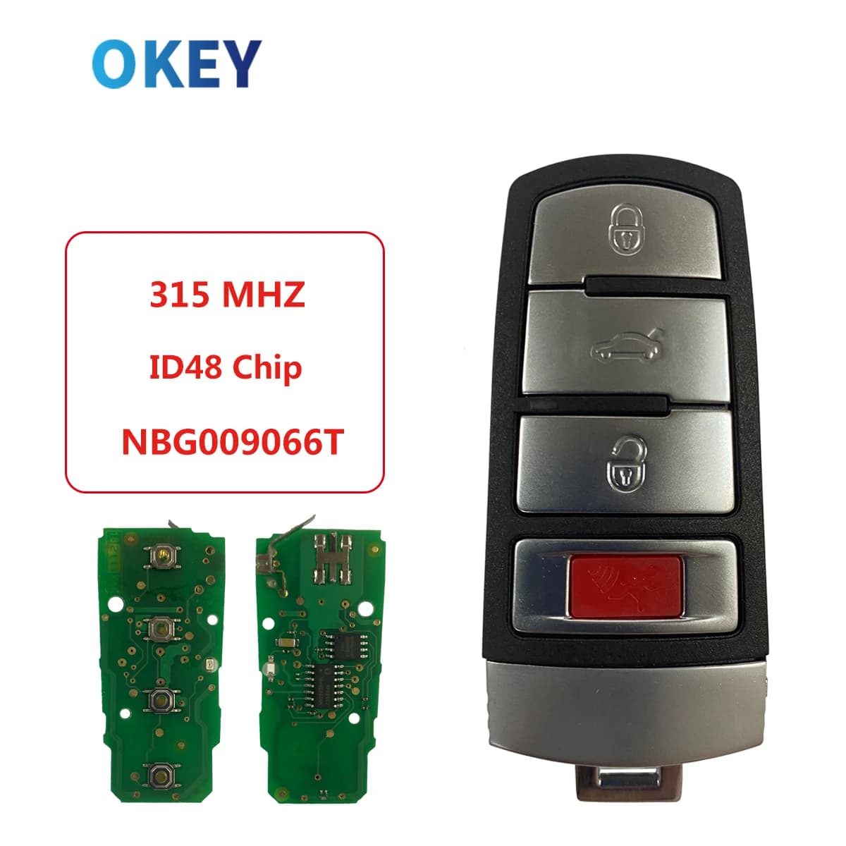 Okey – clé de voiture télécommandée, 3 + 1 boutons, 315MHz ID48, pour VW Volkswagen Passat 2006 – 20