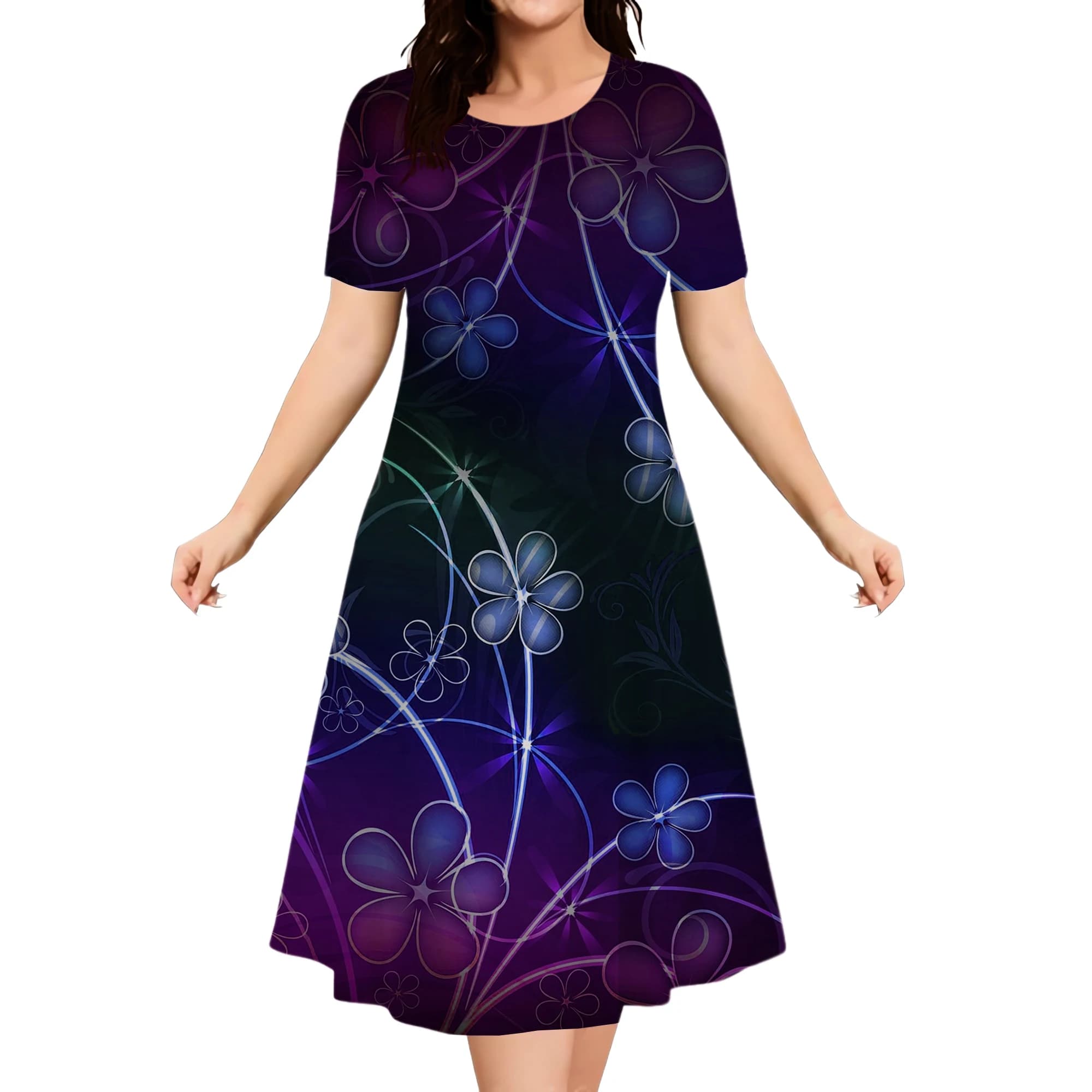 Robe décontractée à manches courtes et col rond pour femmes avec impression 3D, robes élégantes pour