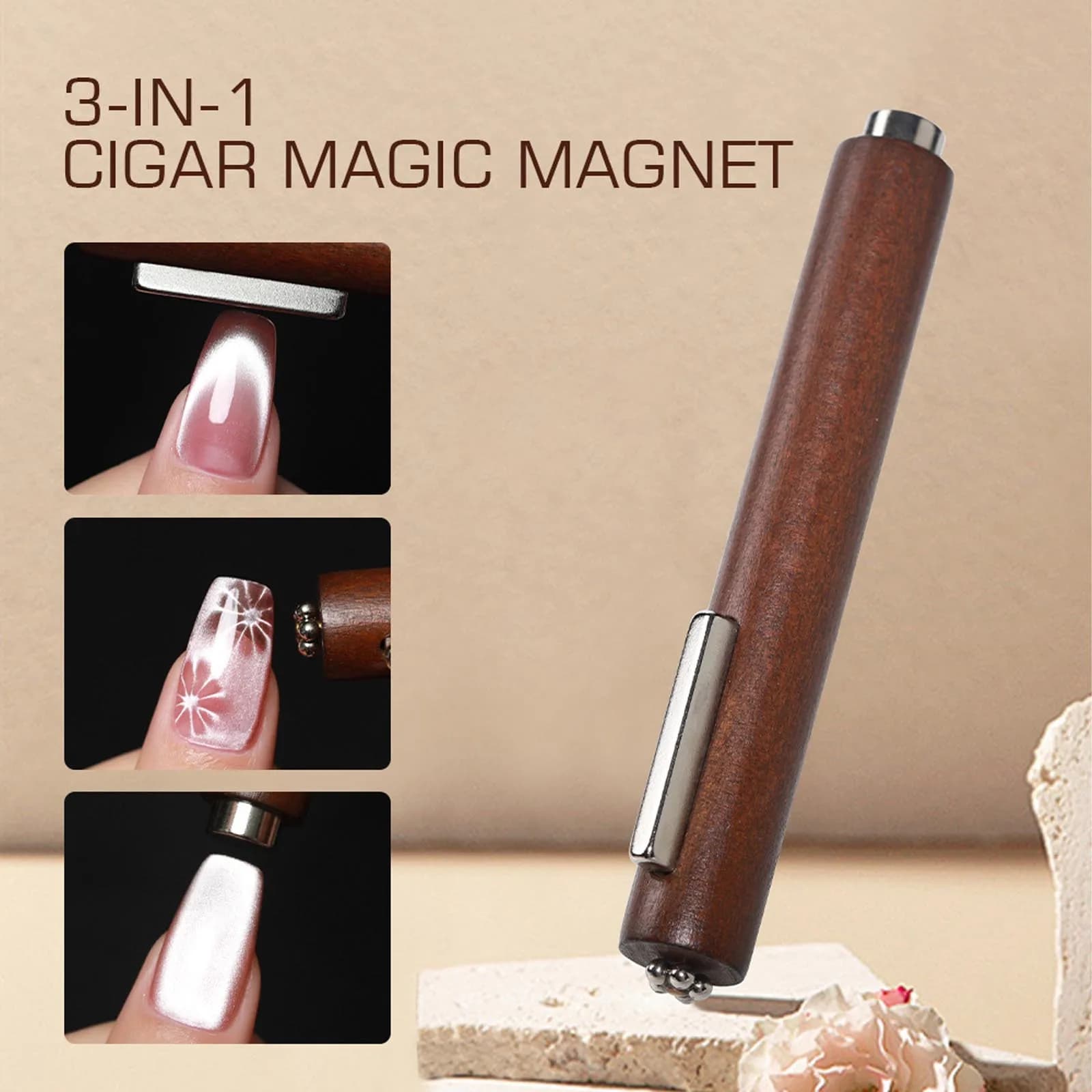 Aimant œil de chat fort multifonctionnel 3 en 1, bâton magnétique pour ongles en Gel UV/LED pour la 
