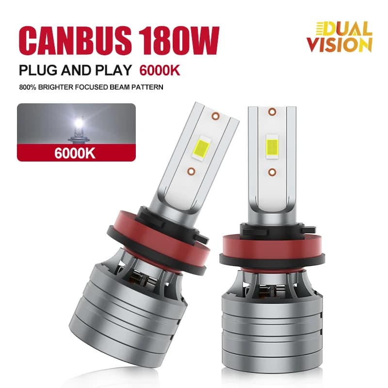 Dualvision H7 H4 H11 phare LED 180W haute puissance H8 H9 HB4 HB3 9005 9006 9012 lampe Turbo 6000K l