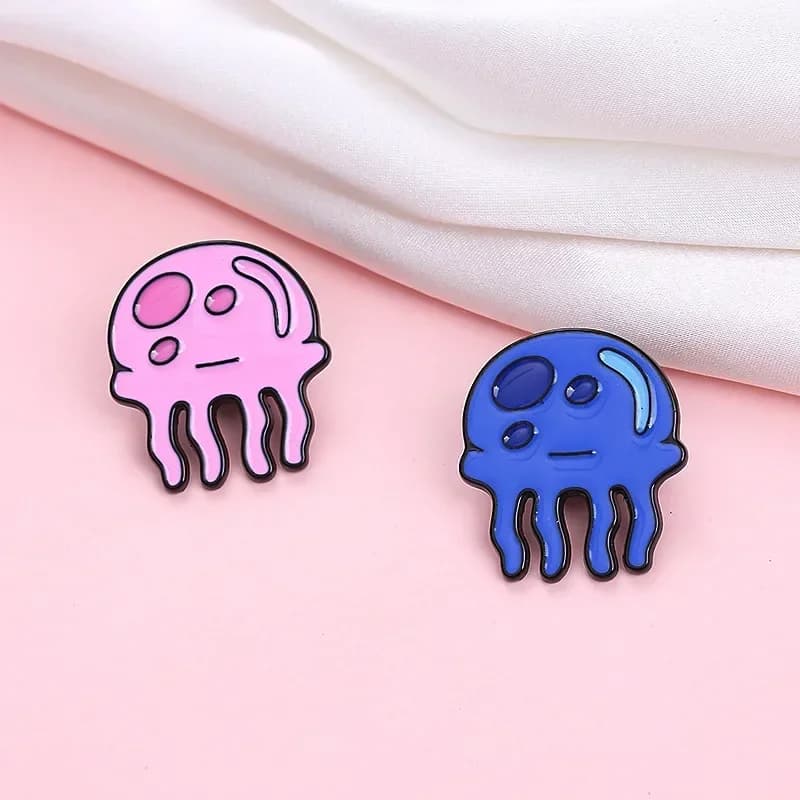 Badges métalliques de méduse Kawaii, bleu rose, broches d'animaux de dessin animé, sac de vêtements 