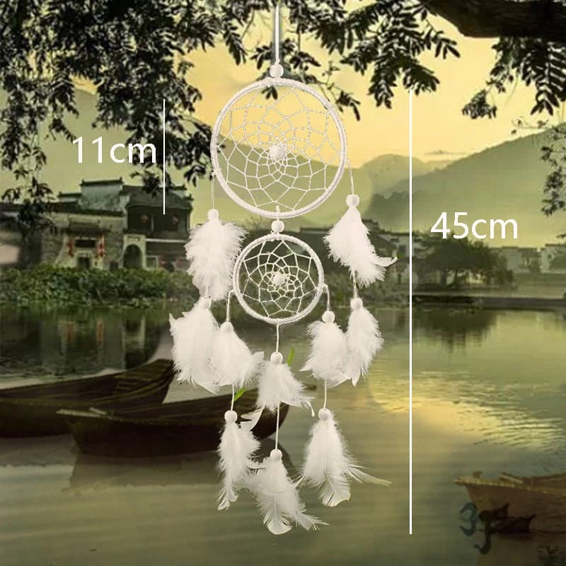 Attrape-rêves indien à double cercle avec plumes, carillon éolien, ornements muraux, attrape-rêves f