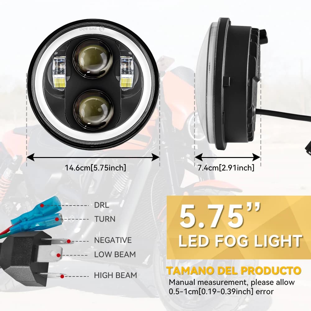 Phare 5.75 pouces noir Halo Angel Eyes LED pour Harley Sportster 1200 883 Street Softail Dyna 5-3/4 