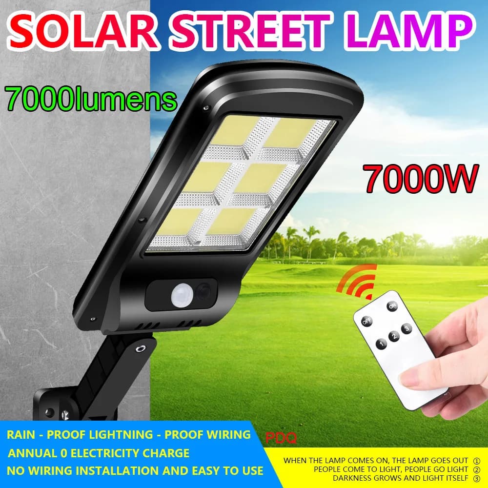 7000 Lumens Super lumineux lampadaire solaire jardin sécurité extérieure LED COB chemin lumière étan