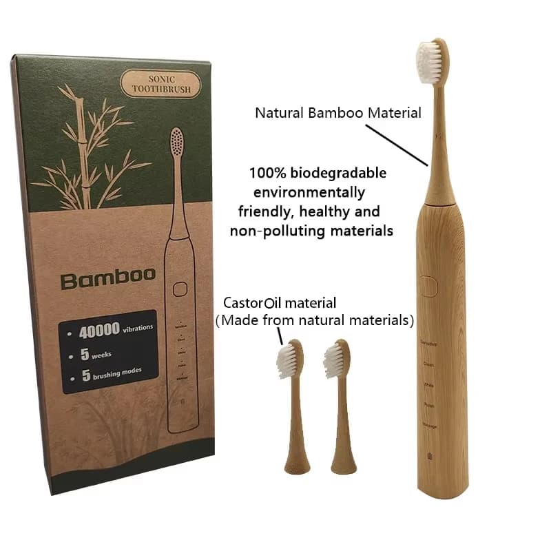 Brosse à dents électrique sonique en bambou écologique, charge rapide USB, 5 modes intelligents, éta