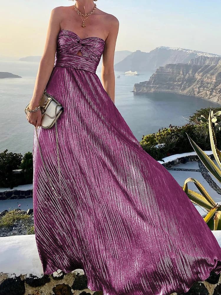 Robe longue sans bretelles évidée pour femme, robe de soirée bronzante élégante, mode bohème, robe d