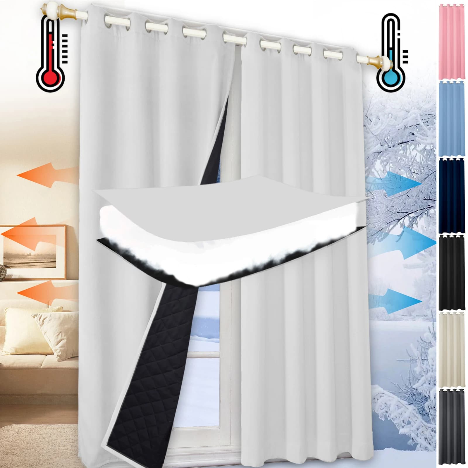 Rideaux occultants matelassés 100%, pour salon, fenêtre robuste, chambre à coucher, rideaux thermiqu