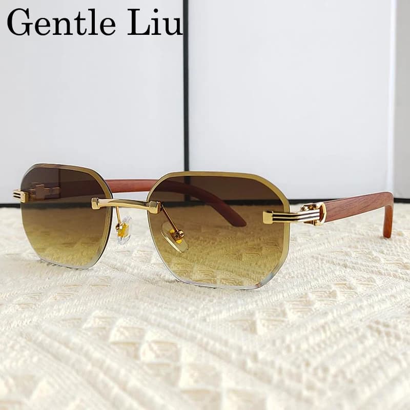 Lunettes de soleil vintage carrées sans monture pour hommes 2026 – Marque de luxe tendance, style pu
