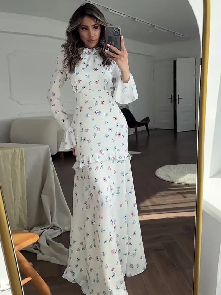 Tossy-Robe Longue Imprimée à Volants pour Femme, Tenue Élégante, Coupe Cintrée, Taille en Dentelle, 