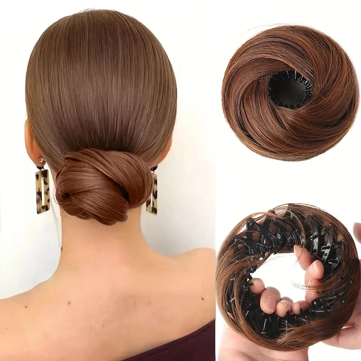 Chignon synthétique avec Clips élastiques circulaires, 1 pièce, perruque de cheveux lisses en forme 