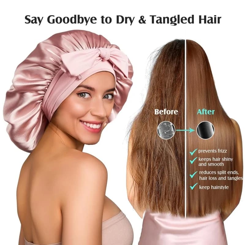 Bonnet en soie de mûrier 100% 19 Momme pour femmes endormies avec une enveloppe de cheveux en soie D