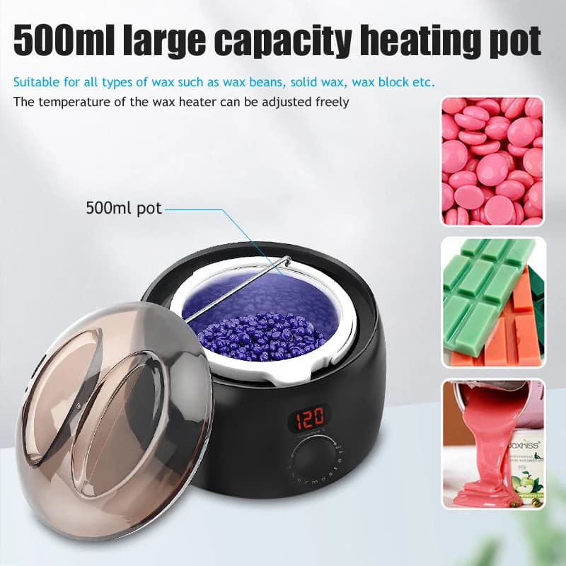 Machine de chauffe-cire de grande taille de 500ml, pour épilation, chauffe-haricots de cire avec écr