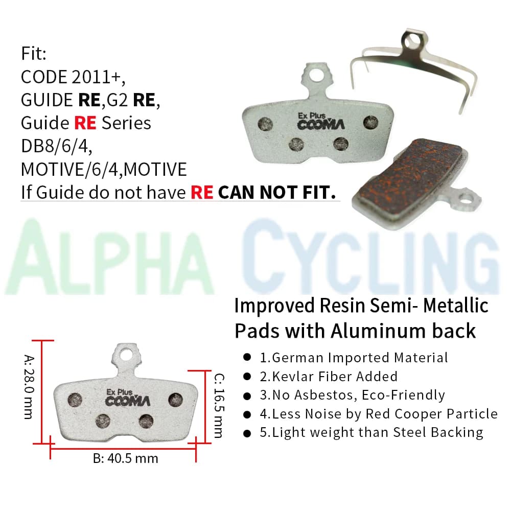 4 paires de plaquettes de frein de vélo pour SRAM Motive, DB8, Code, CODE R (2011 à aujourd'hui), DB