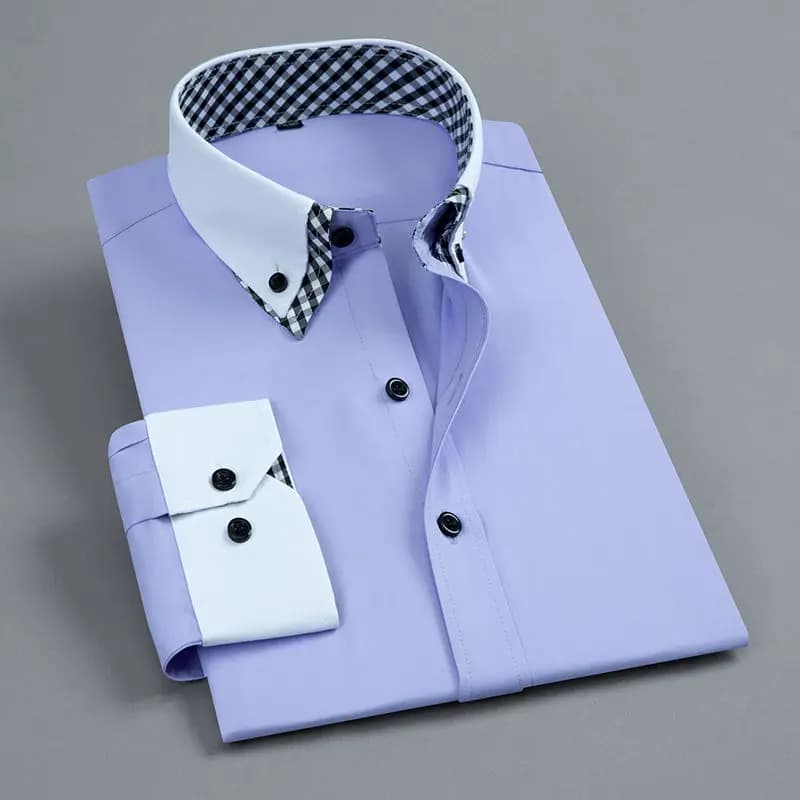 Chemise habillée à manches longues pour hommes Non fer Double couche affaires formelle coupe réguliè