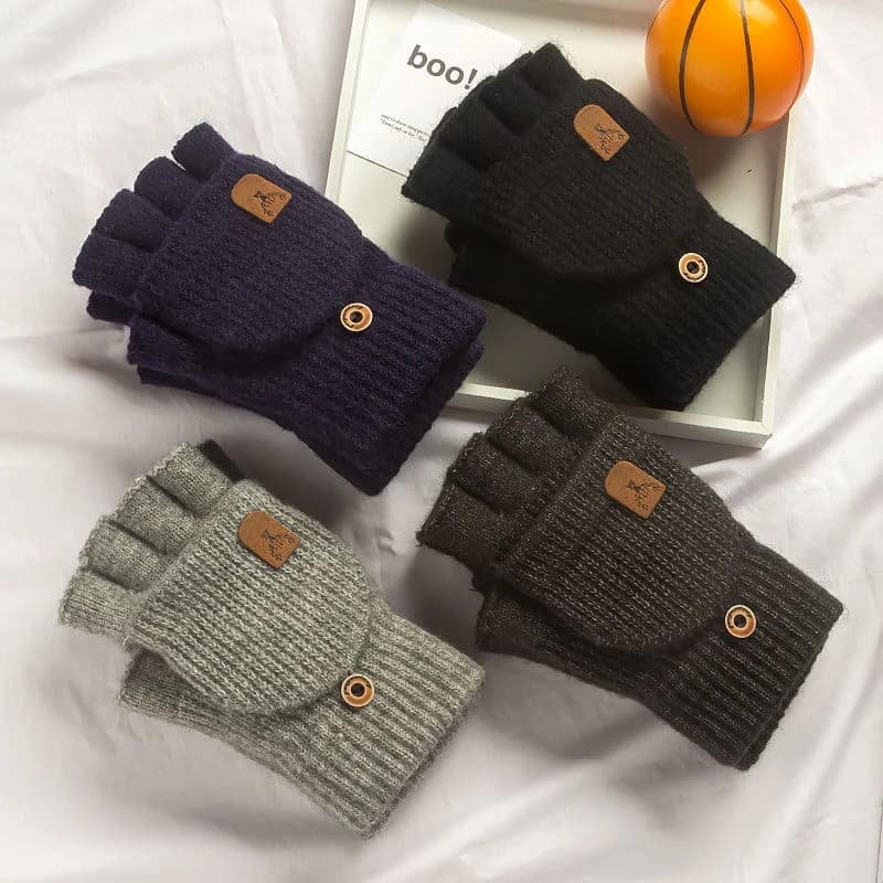 Gants tricotés sans doigts pour l'hiver, épais et chauds pour écran tactile, pour hommes et femmes, 
