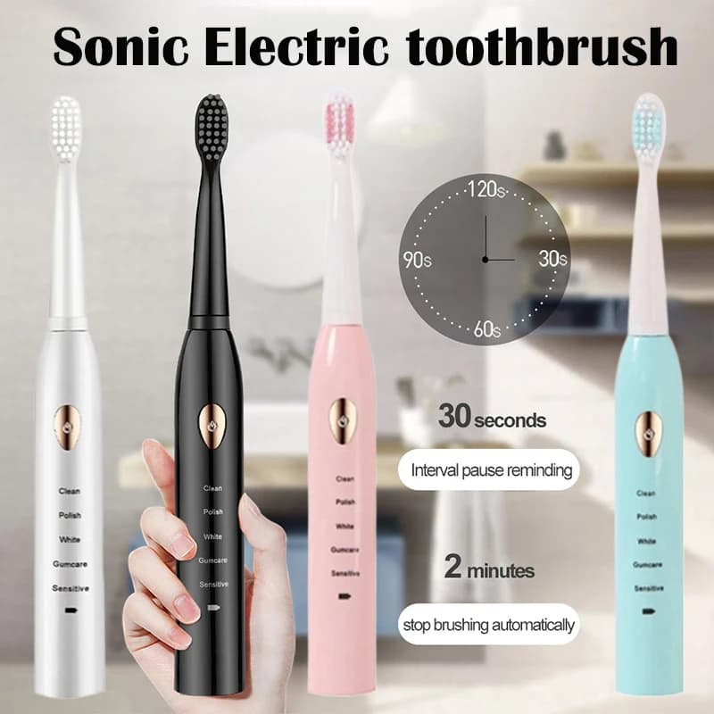 Brosse à dents électrique, Mode 5 vitesses, chargement USB, 4 couleurs, étanche IPX7, ultrasonique, 